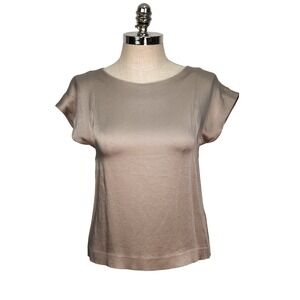 Theory‎ Women's Taupe Satin Cap Sleeve Boat Neck Top Size S Quiet Luxury